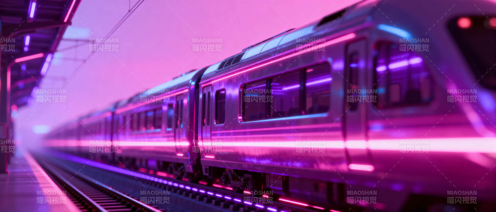 霓虹地铁疾驰而过图片