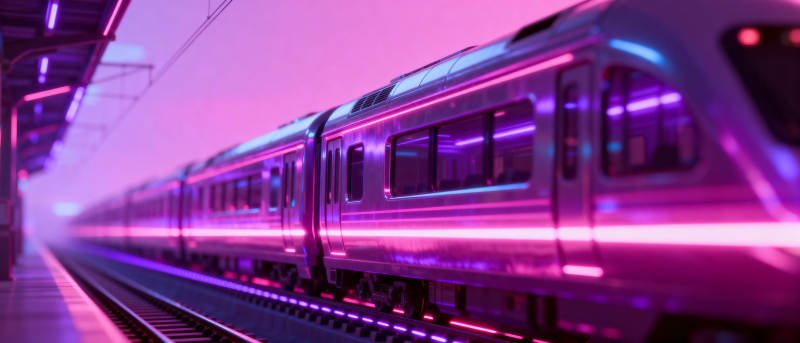 霓虹地铁疾驰而过图片