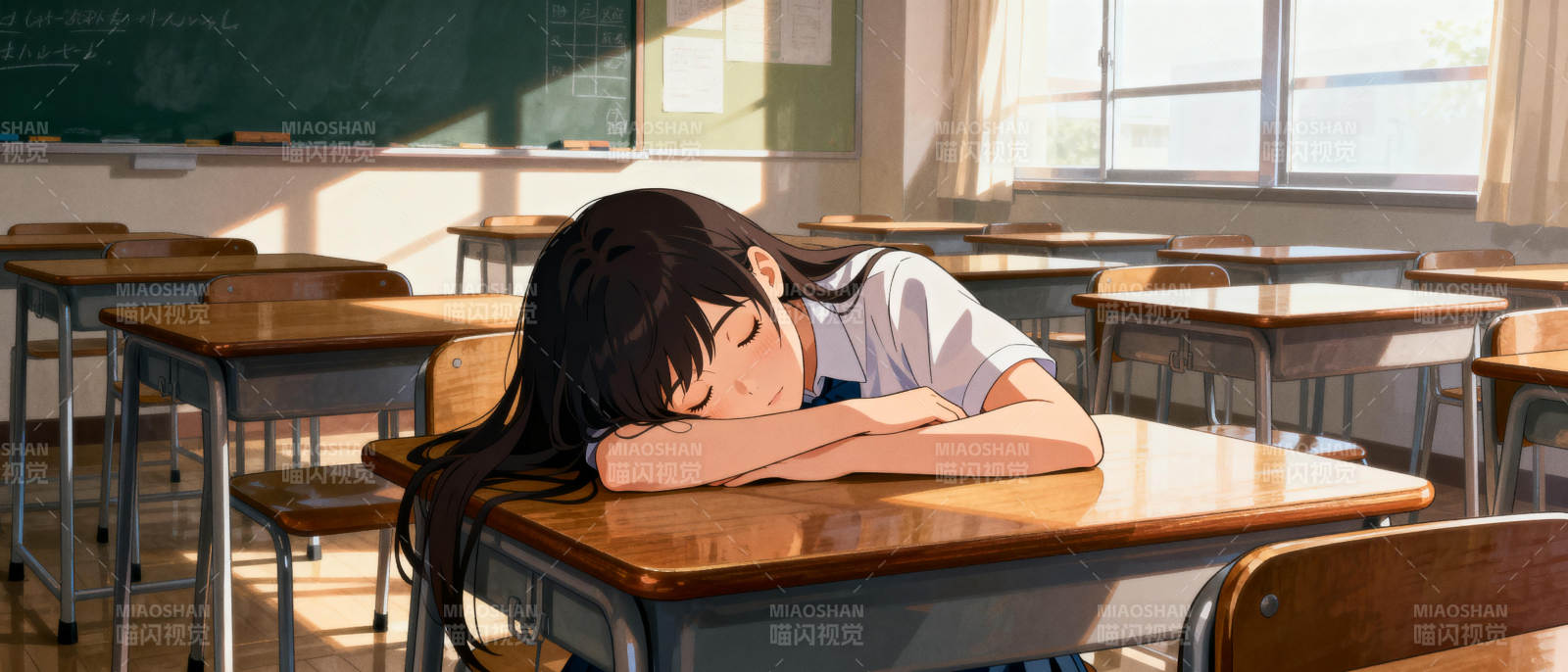 教室午睡的女孩图片