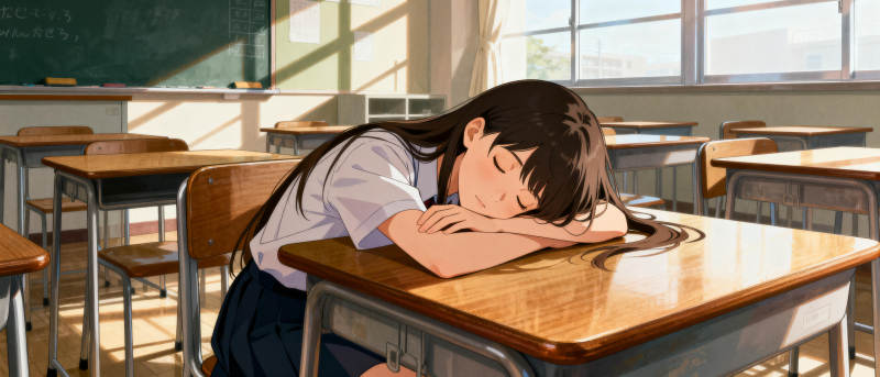教室午睡的女孩图片