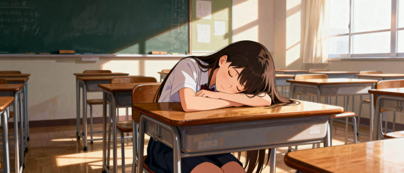 教室午睡的女孩图片