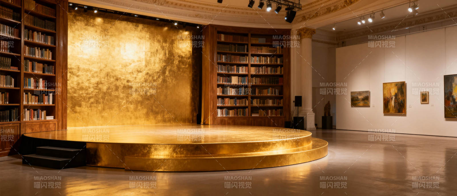 金色舞台与书架展厅图片
