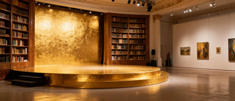 金色舞台与书架展厅图片