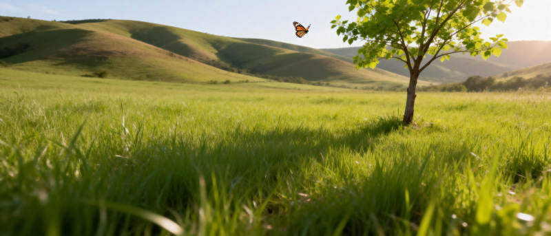 绿野孤树蝶舞图片