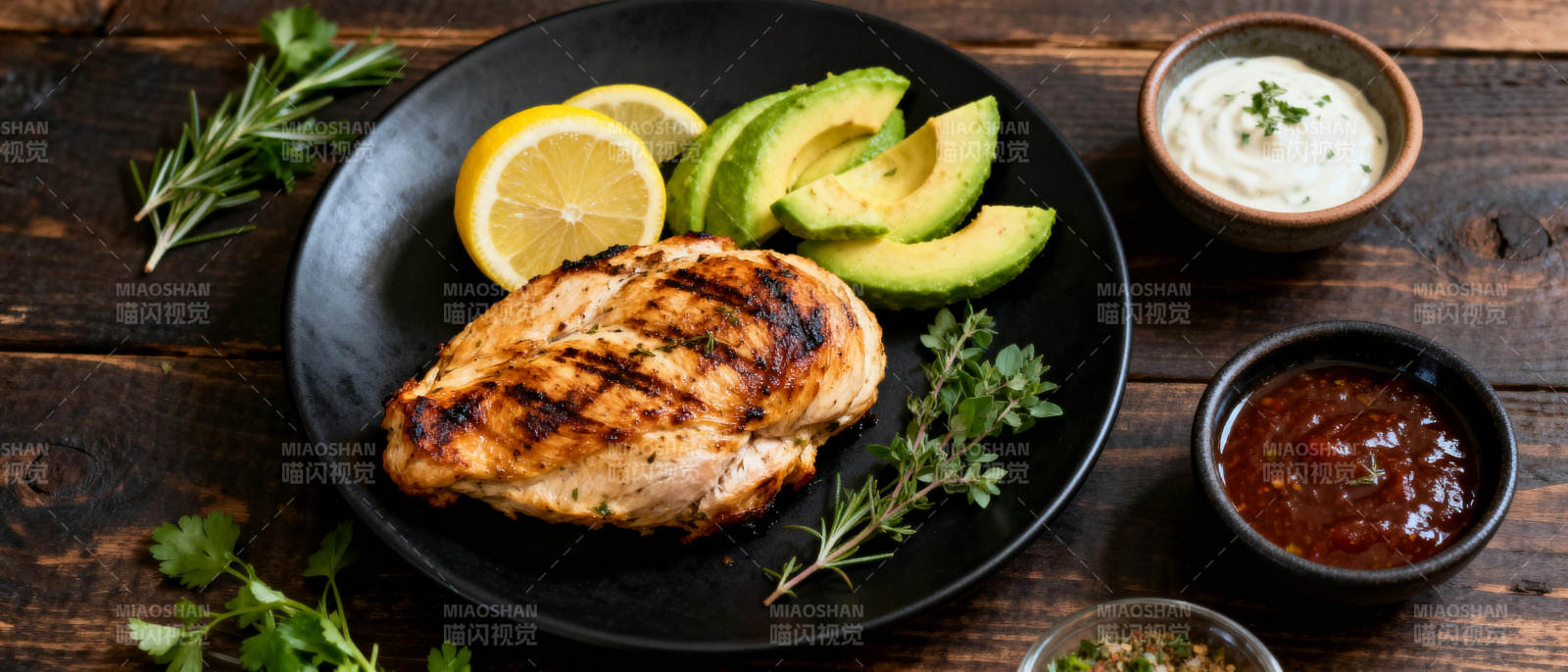 烤鸡配牛油果图片