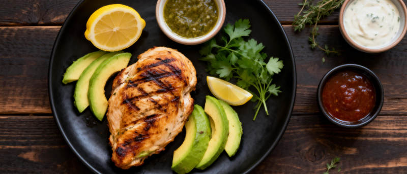 烤鸡配牛油果图片