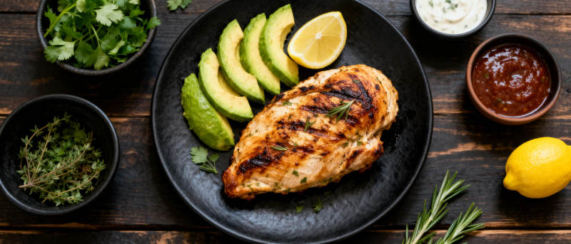 烤鸡胸配牛油果图片