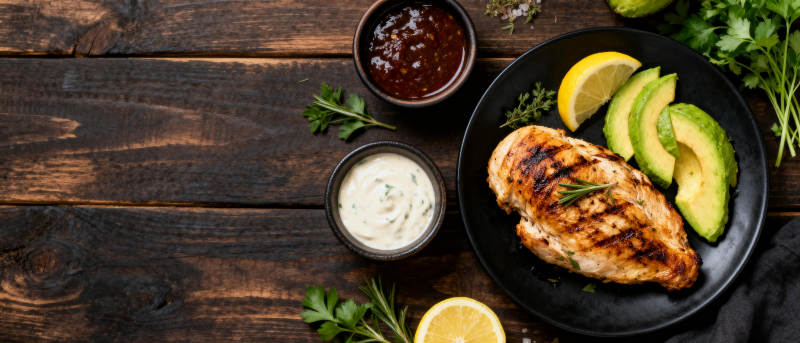 烤鸡配牛油果图片