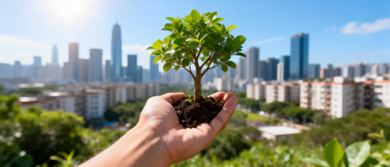 手捧绿树 城市新生图片