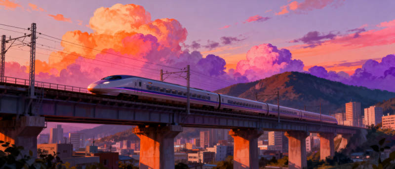 夕照高铁飞驰图片