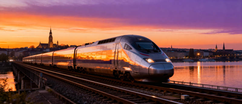 夕阳下的高速列车图片