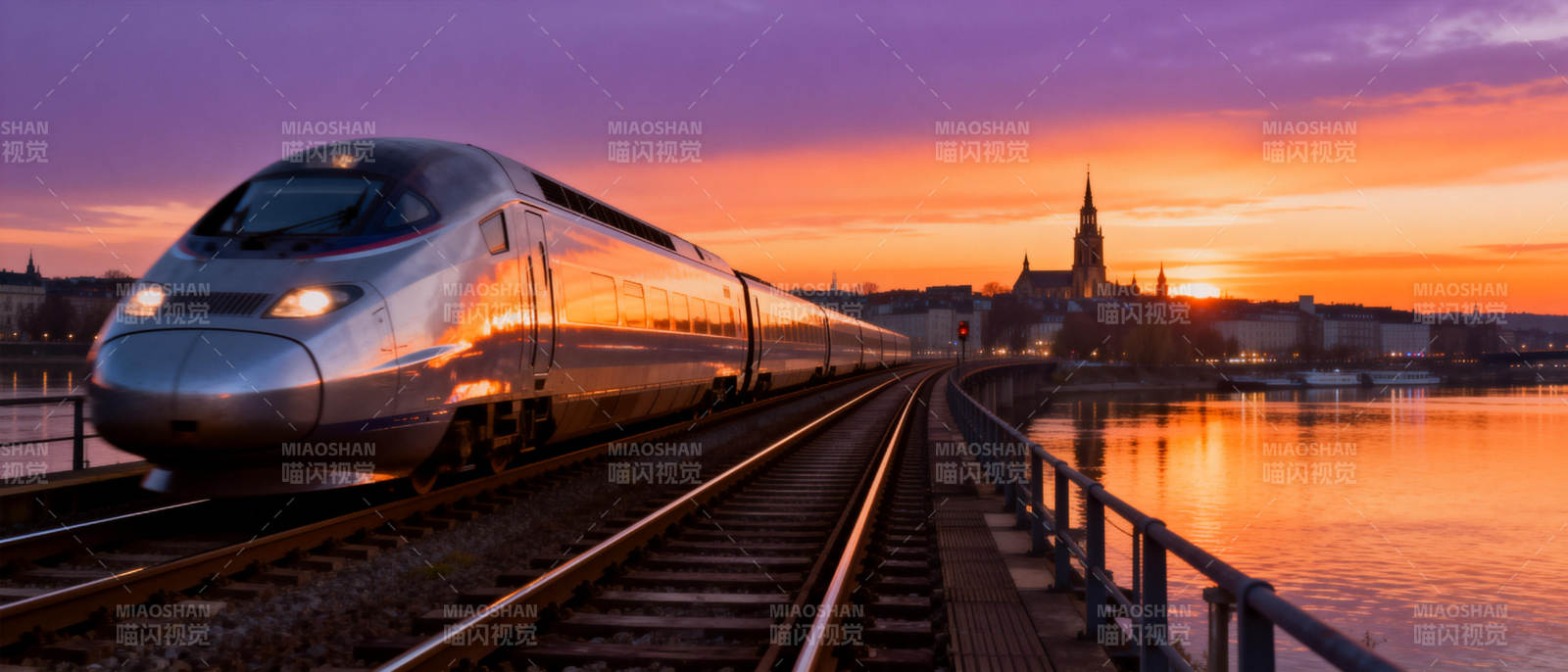 夕阳下的高速列车图片