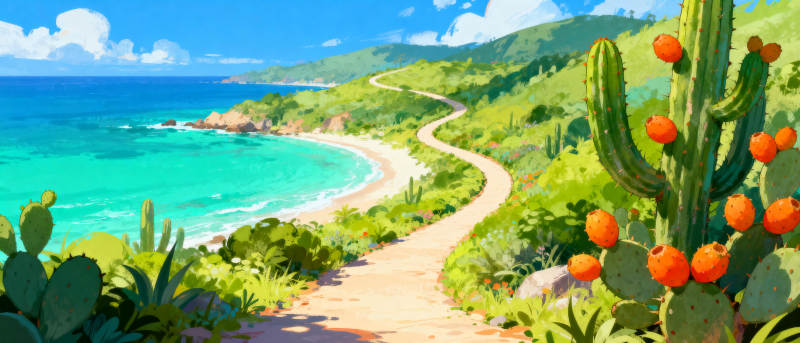 海岸仙人掌小径图片