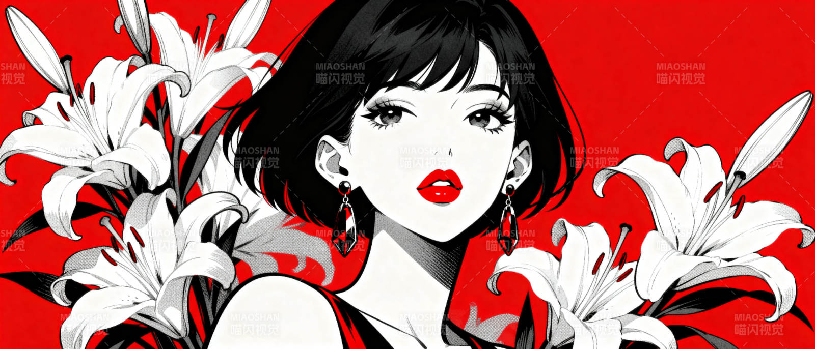 红唇与白花图片