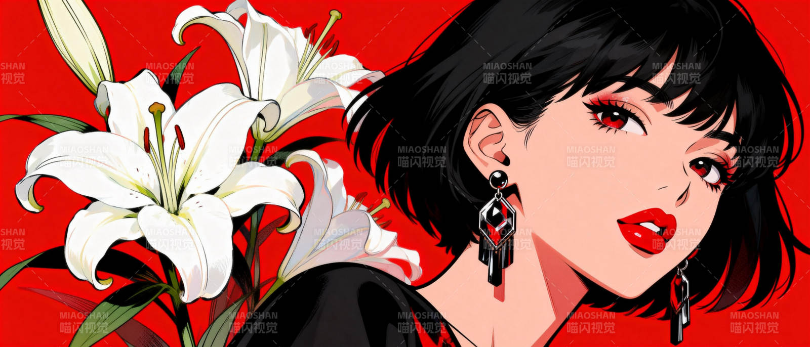 红唇与白花图片