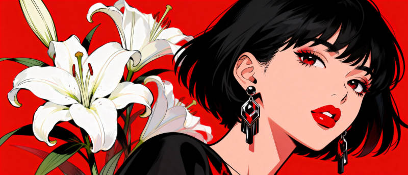 红唇与白花图片