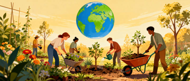 共植绿色地球图片