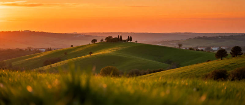 夕阳下的田园风光图片