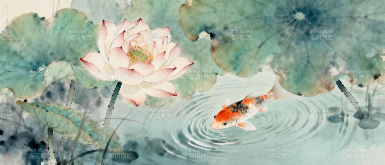 荷塘锦鲤戏水图片