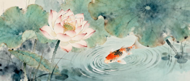 荷塘锦鲤戏水图片