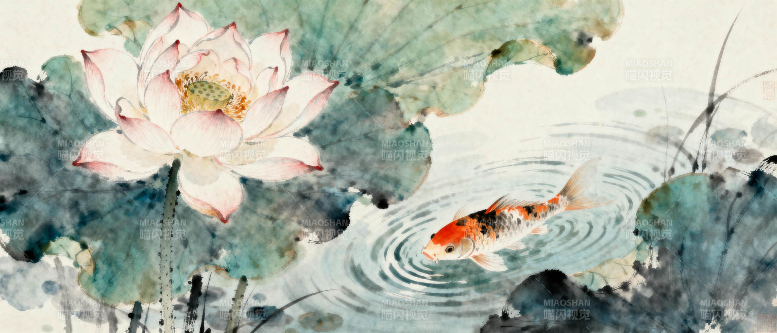 荷塘锦鲤图图片