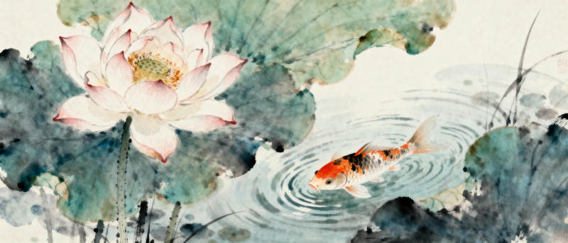 荷塘锦鲤图图片