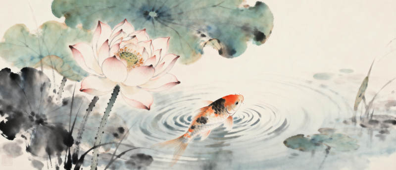 荷塘锦鲤戏水图片