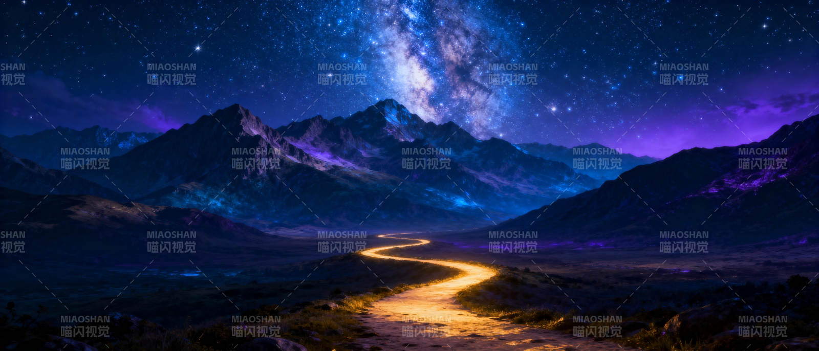 星河山径夜景图片