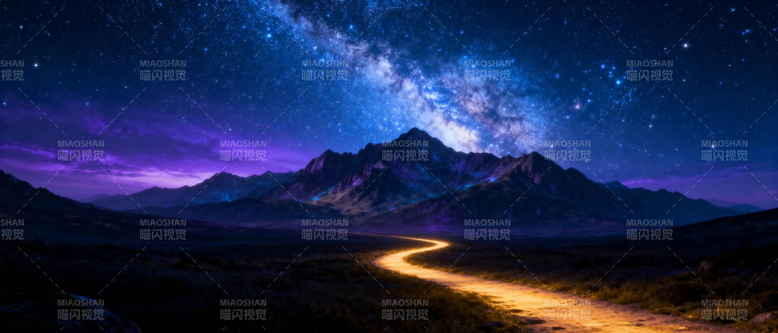 星河山径夜景图片