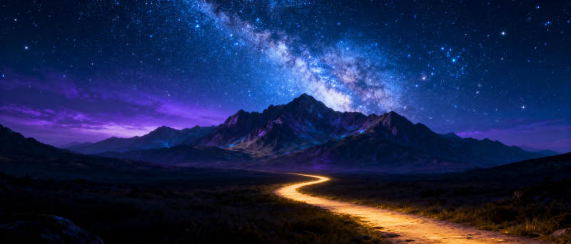 星河山径夜景图片