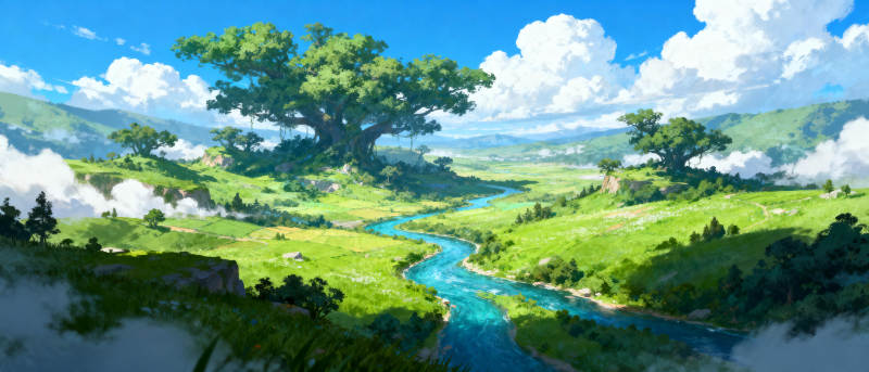 绿野溪流图图片