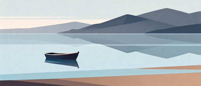 湖畔孤舟静谧景图片