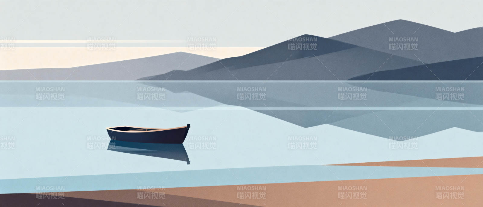 湖畔孤舟静谧景图片