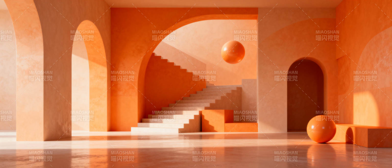 橙色几何空间图片