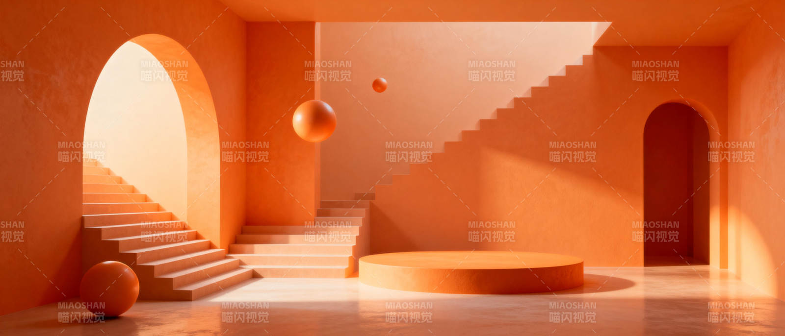 橙色几何空间图片