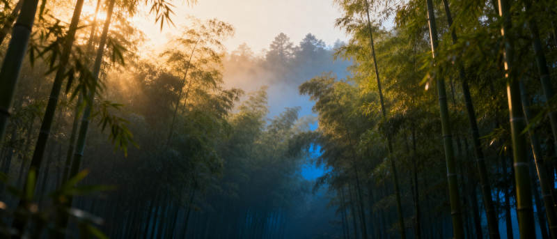 竹林晨雾图片