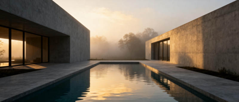 静谧泳池晨曦图片