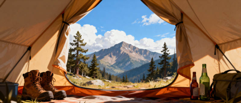 帐篷里的山景图片