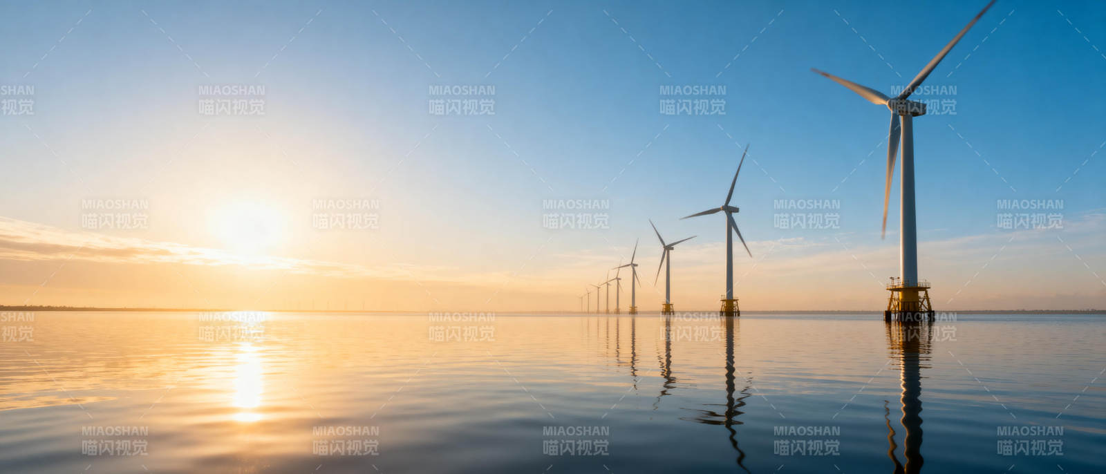 海上风车日出美景图片