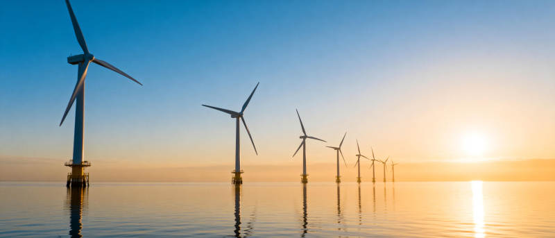 海上风车迎朝阳图片