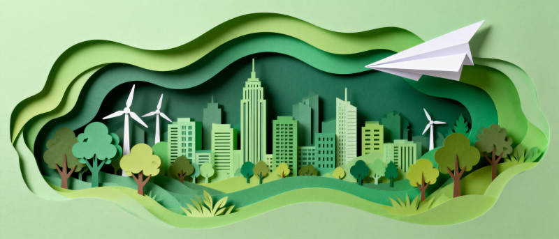 绿色城市 纸艺风车图片