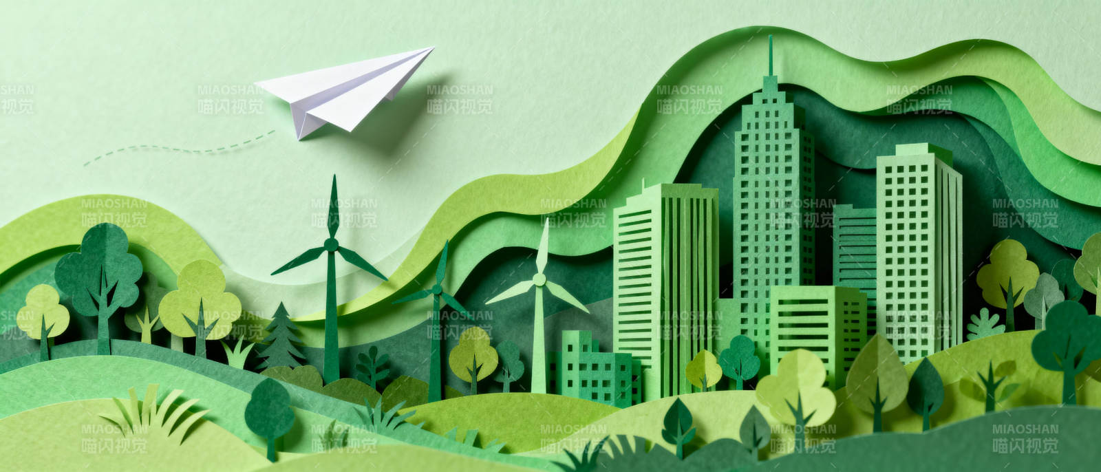 绿色城市 纸艺风车图片