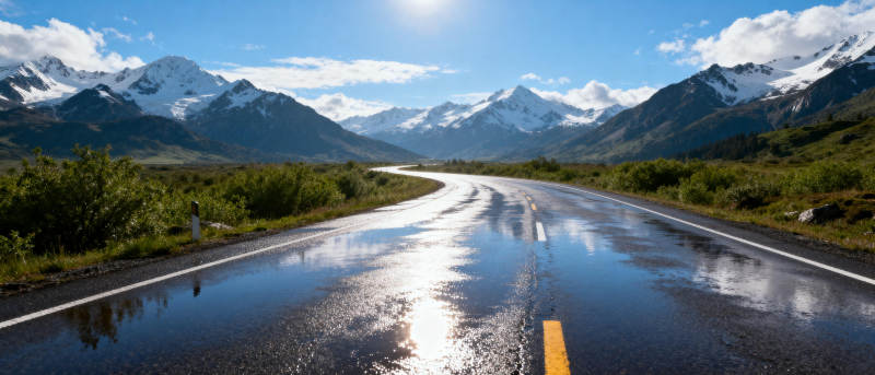 雪山公路倒影图片