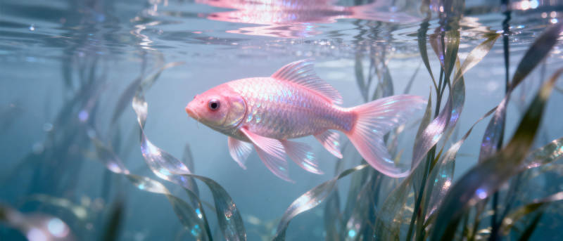 粉红金鱼水中游图片