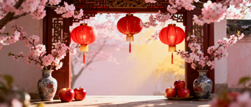 春日庭院赏花灯图片