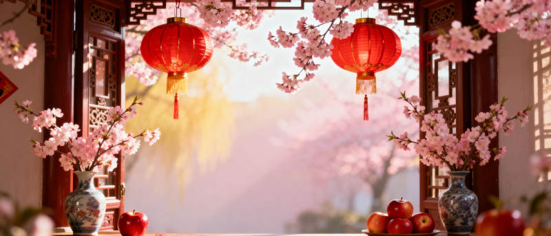 春日庭院赏花灯图片