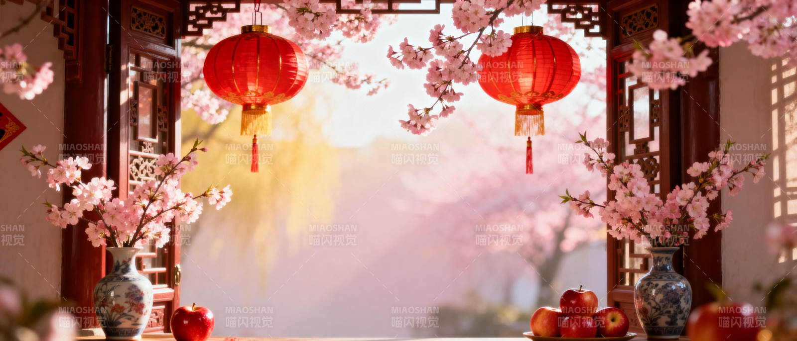 春日庭院赏花灯图片