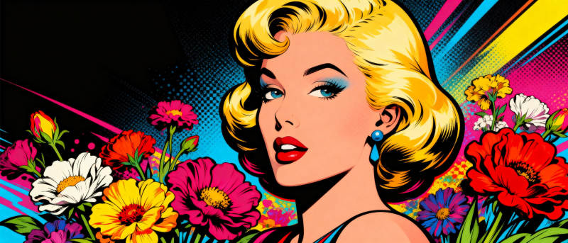 金发美女与花丛图片