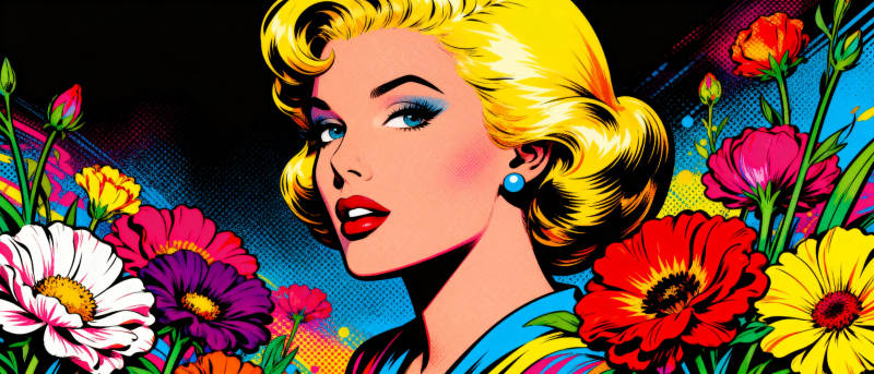 金发美女与花丛图片