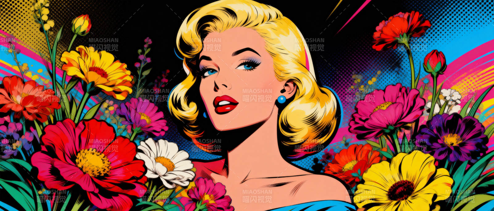 花丛中的金发美人图片